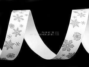 Stuha bavlněná 15 mm vánoční 1, bílá