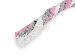 Šňůra kroucená bavlněná 12 mm růžová, šedá, bílá - 2